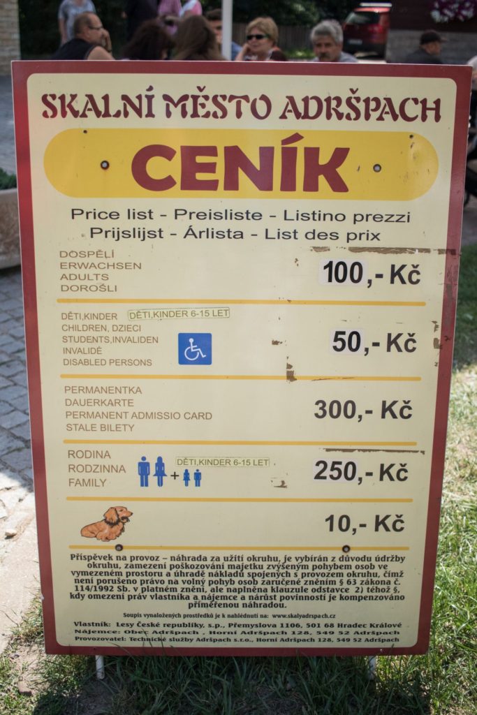 Ceny vstupeniek do Skalného mesta Adršpach