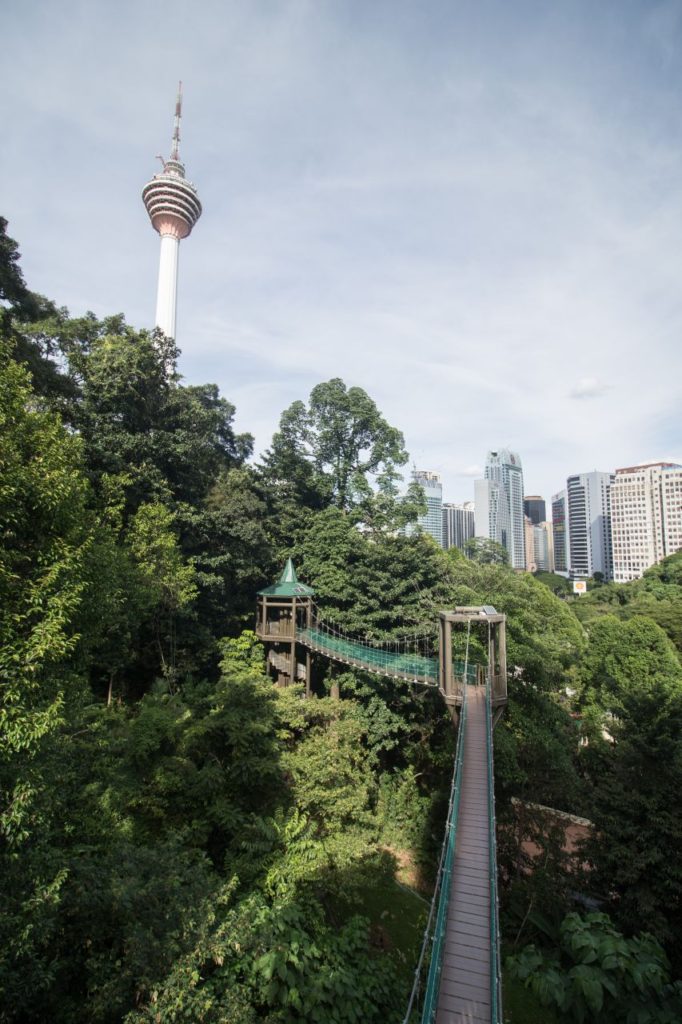 Canopy walk v mestskej džungli a KL Tower, Kuala Lumpur, Malajzia
