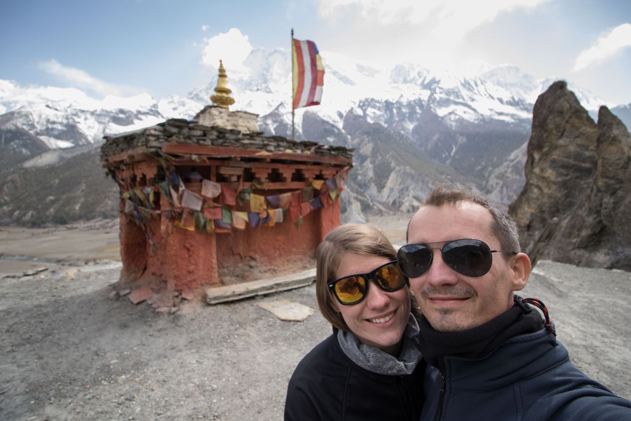 Budhistický chrám na treku okolo Annapurny, Himaláje